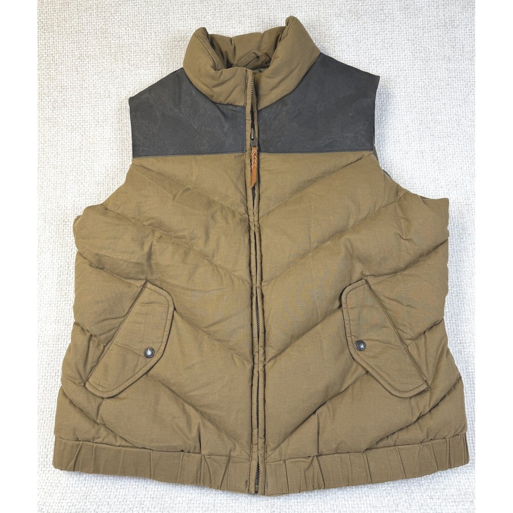 Filson Goose Down Vest Mens XL Antique Bronze 20117828 Leather Yoke Snap Front